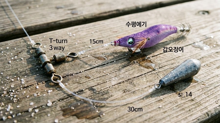 갑오징어 정석 채비 4K 접사 실물 사진